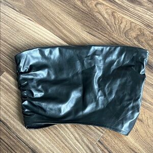 Black Fake Leather Tube Top